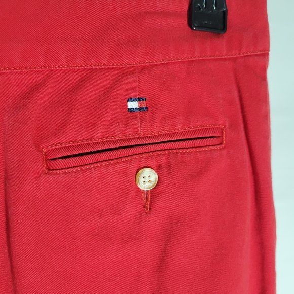 Womans Tommy Hilfiger Red Knee Length Cotton Skirt Offset Button Closure Size 12 - Picture 6 of 11